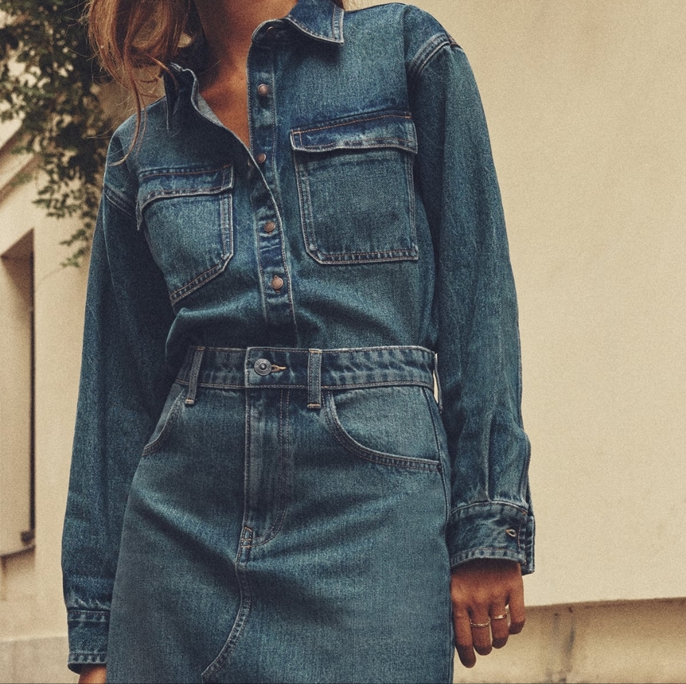Zara DISTRESSED EFFECT DENIM Z1975 OVERSHIRT indigo sz M, XL BNWT